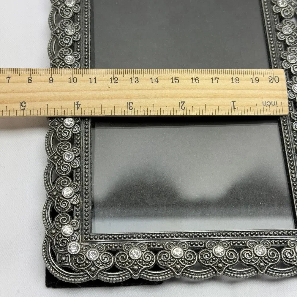Jeweled Photo Frame Silver Rhinestone Filigree Vintage Victorian Glam 4